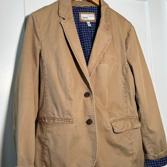 Vintage Esprit Tan Jacket with Blue Patterned Lining - Size M - Picture 3 of 8